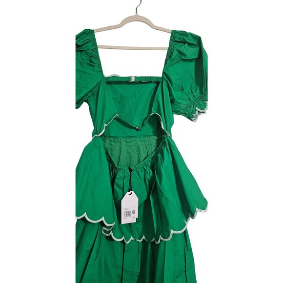 English Factory Kelly Green Scalloped Puff Sleeve Tiered Dress – Size L - Picture 3 of 4